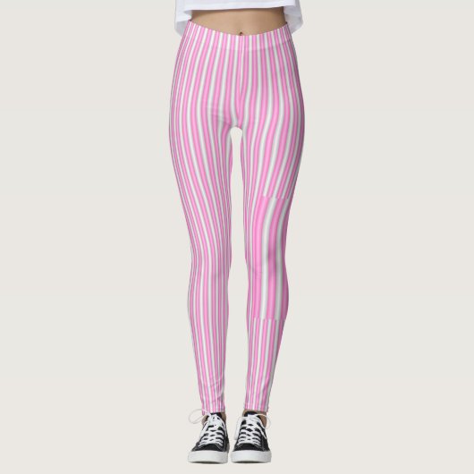 Moderne Neon Roze Strepen met 3D-Effect Leggings (Voorkant)