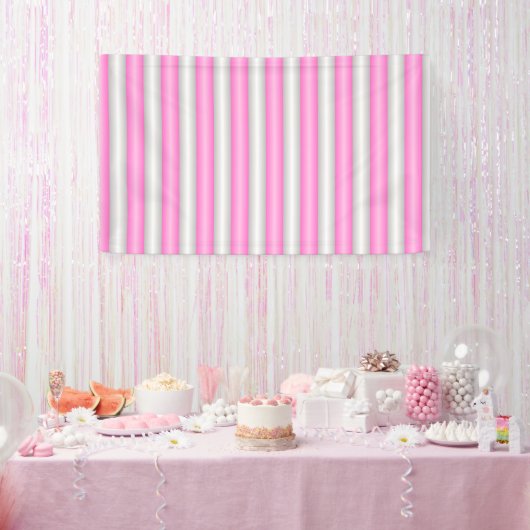 Moderne Neon Roze Strepen met 3D-Effect Spandoek (Feest)