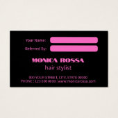 Moderne Neon Roze Zwarte Referral Kaarten Visitekaartje (Achterkant)