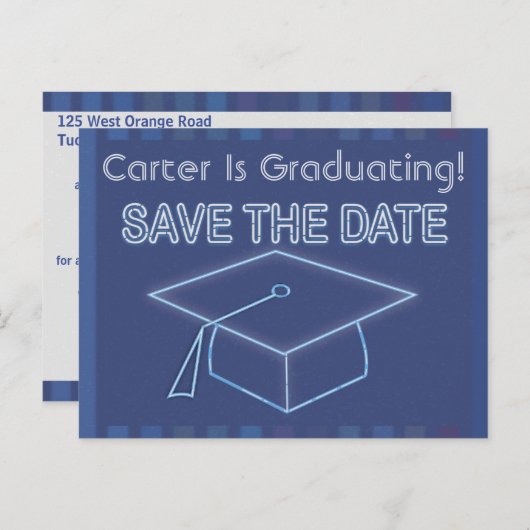 Moderne Neon Sign Afstuderen Save the Date Briefkaart (Voorkant / Achterkant)