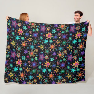 Moderne neon sterren op zwart fleece deken