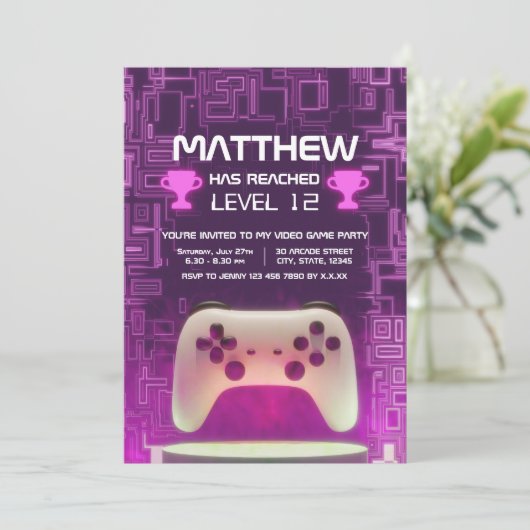 Moderne Neon Video Game Controller Kinder tiener Kaart (Staand voorkant)