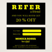 Moderne Neon Yellow Black Referral Kaarten Visitekaartje (Voorkant /achterkant)