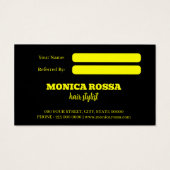 Moderne Neon Yellow Black Referral Kaarten Visitekaartje (Achterkant)