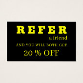 Moderne Neon Yellow Black Referral Kaarten Visitekaartje (Voorkant)