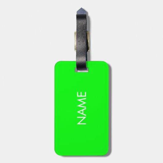 Moderne neongroene aangepaste tekstmonogram bagagelabel (Achterkant verticaal)