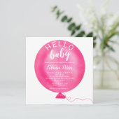 Moderne neonroze ballon waterverf baby shower kaart (Staand voorkant)