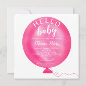 Moderne neonroze ballon waterverf baby shower kaart (Voorkant)