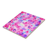 Moderne neonroze blauwgroen lila waterverf florale tegeltje (Zijkant)