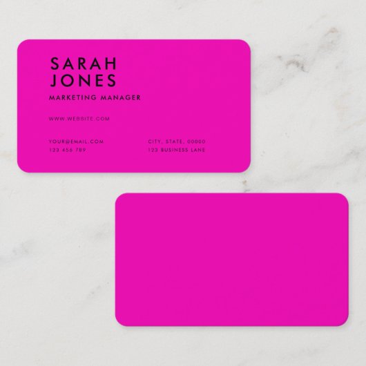 Moderne neonroze kleur visitekaartje (Voorkant / Achterkant)