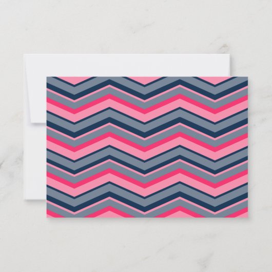Moderne neonroze marineblauwe chevron bruiloft RSV RSVP Kaartje (Achterkant)