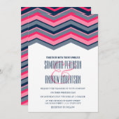 Moderne neonroze marineblauwe chevron Weddenschap Kaart (Voorkant / Achterkant)