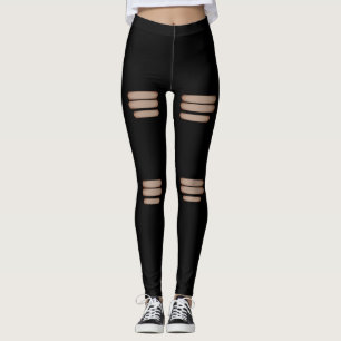 Moderne nep gescheurde zwarte leggings