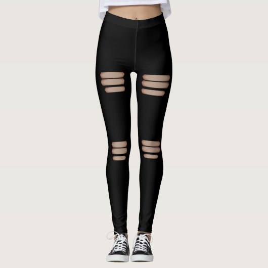Moderne nep gescheurde zwarte leggings (Voorkant)