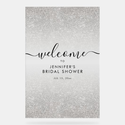 Moderne Nep Glitter Bruiloft Feest Welkom ZILVER Acryl Bord (Voorkant)