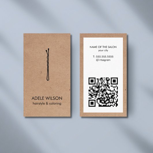 Moderne nep-kraft witte QR-code haarspeld salon Visitekaartje