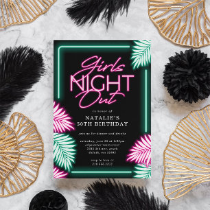 Moderne nep-neon-meisjes-nacht-out-verjaardag kaart