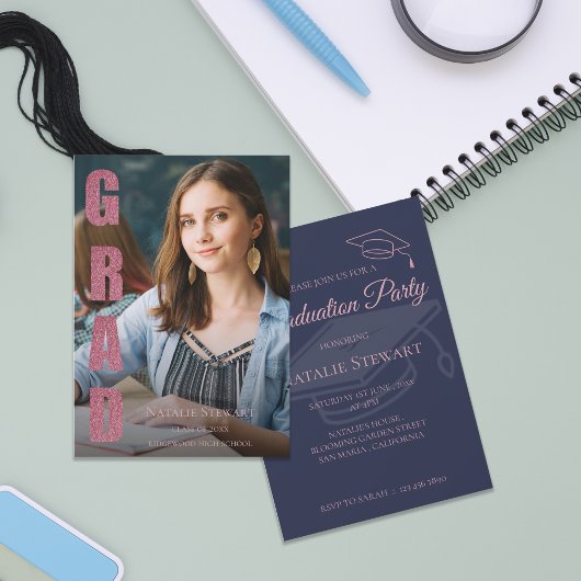 Moderne Nep Roze Goud GRAD Foto Afstuderen Kaart