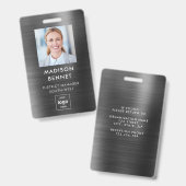 Moderne Nep Zwarte Metallic Zakelijke Pasfoto Badge (Voor- en achterkant)