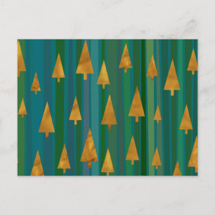 Moderne nepgouden kerstbomen met groene strepen briefkaart