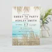 Moderne nepgouden palmboom strand foto Sweet 16 Kaart (Staand voorkant)