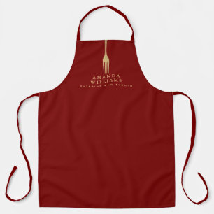 Moderne Nepgouden Vork Catering Logo op Rood Schort