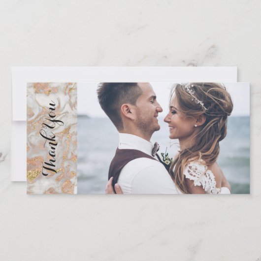 Moderne neprozen roze gouden marmeren trouw dank j bedankkaart (Voorkant)