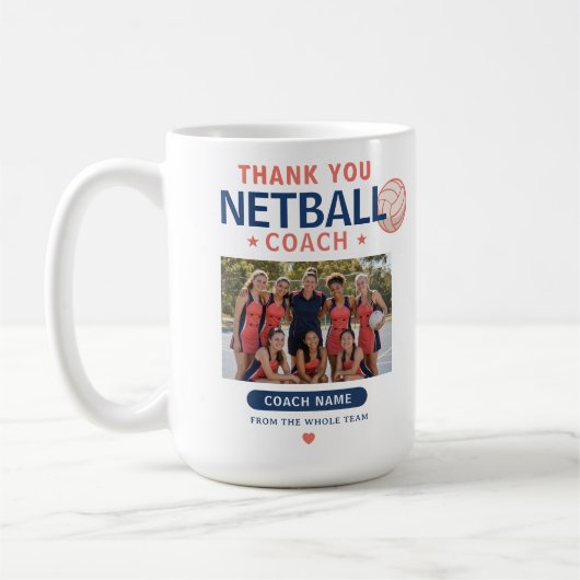 Moderne Netbal Teamfoto Coach Bedankt Koffiemok (Links)