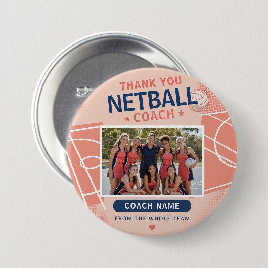 Moderne Netbal Teamfoto Coach Ronde Button 7,6 Cm (Voorkant /achterkant)