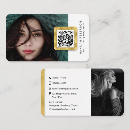 Moderne netwerken van sociale media QR-code Foto Visitekaartje (Voorkant / Achterkant)