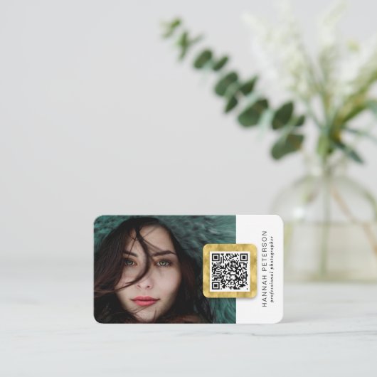 Moderne netwerken van sociale media QR-code Foto Visitekaartje (Staand voorkant)