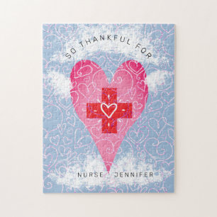Moderne neurose roze hartslag met wolken Thankful Legpuzzel