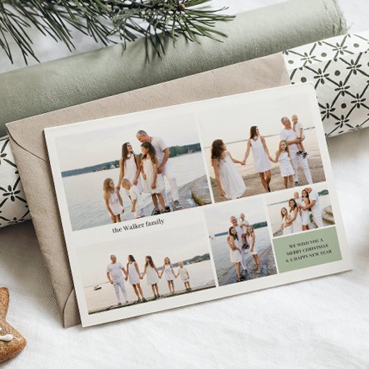 Moderne Neutral 5 foto Elegant Dubbelzijdig Feestdagenkaart