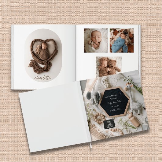 Moderne Neutral boho baby fotoboek aandenken Gastenboek