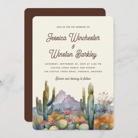 Moderne Neutral Desert Cactus Landschap Wedding Kaart (Voorkant / Achterkant)