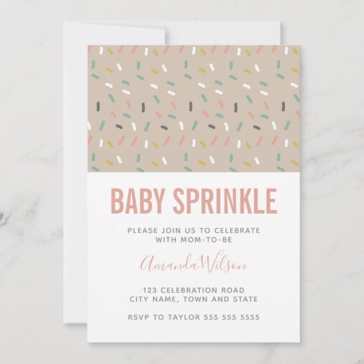 Moderne Neutral Pink Baby Girl Sprinkle Uitnodigin Kaart (Voorkant)