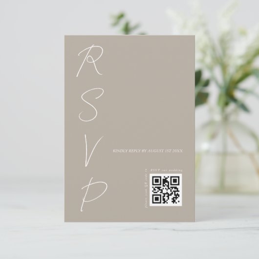 Moderne Neutral Wedding QR-code RSVP Kaartje (Staand voorkant)
