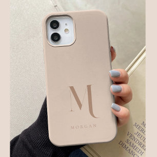 Moderne Neutrale Beige Aangepaste Monogram iPhone 15 Case