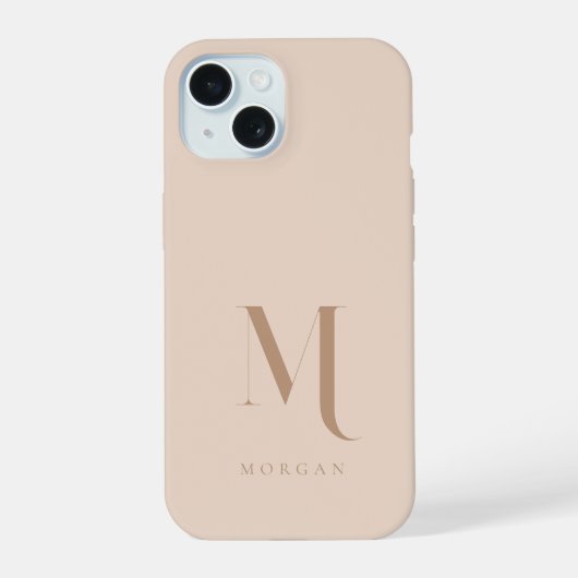Moderne Neutrale Beige Aangepaste Monogram iPhone 15 Case (Achterkant)