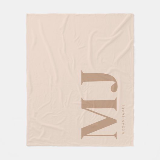 Moderne neutrale beige op maat gemaakte monogram fleece deken (Voorkant)