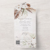Moderne Neutrale Boho Bloem QR Code All In One Uitnodiging (Binnen)