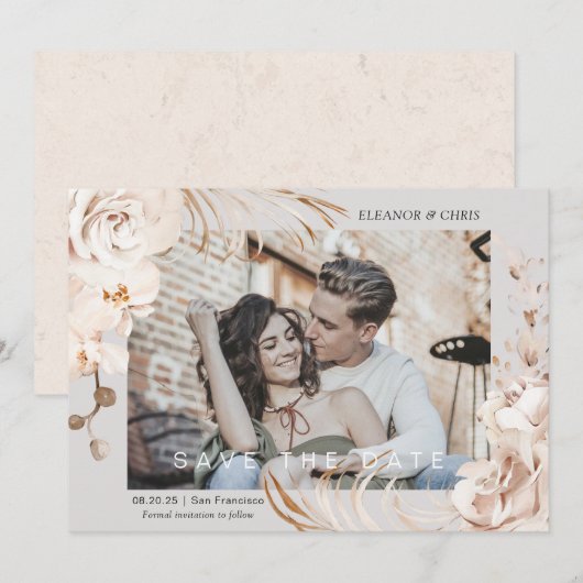 Moderne neutrale botanische tuinfoto Opslaan Save The Date (Voorkant / Achterkant)