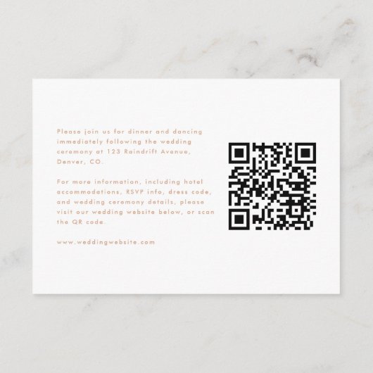 Moderne neutrale bruiloft details QR-code Informatiekaartje (Achterkant)