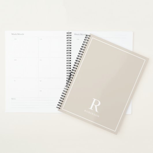 Moderne Neutrale Cream Beige Familienaam Planner (Display)