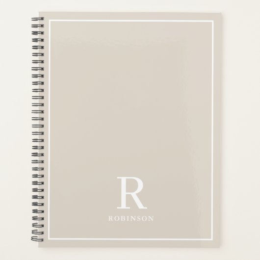 Moderne Neutrale Cream Beige Familienaam Planner (Voorkant)