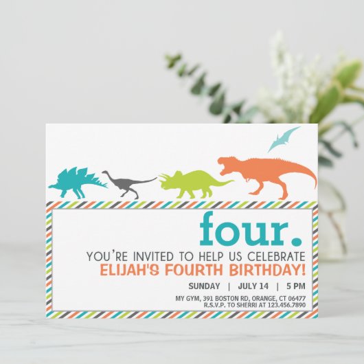 Moderne Neutrale Dinosaurus Silhouet Verjaardag Ui Kaart (Staand voorkant)