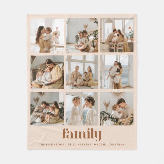 Moderne Neutrale Fotocollage Familienamen Fleece Deken (Voorkant)