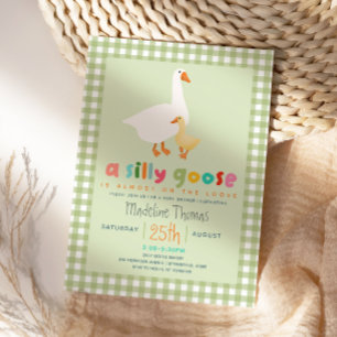 Moderne Neutrale Gingham Dwaze Gans Babyborrel Kaart