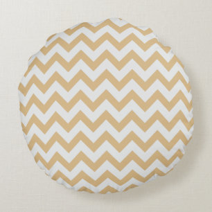 Moderne neutrale gouden en witte chevron patroon rond kussen