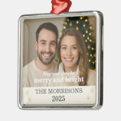 Moderne Neutrale & Gouden Familie Foto Sneeuwvlok Metalen Ornament (Links)